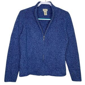 Vtg LL Bean Cardigan Sweater Womens M Blue Wool Angora Full Zip Quiet Luxury